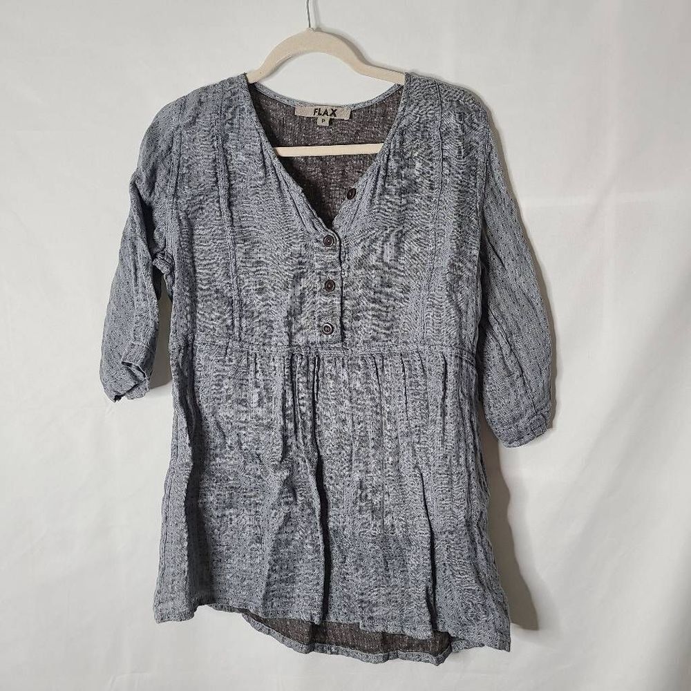 Flax Linen Tiny Polka Dot Babydoll Style Tunic Shirt sz P
